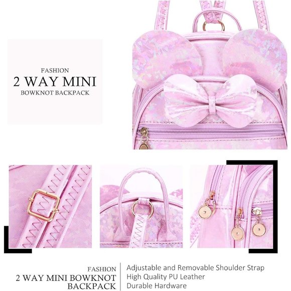 Bowknot Polka Dot Mini Backpack And Convertible Shoulder Bag Purse for Women - Picture 3 of 7